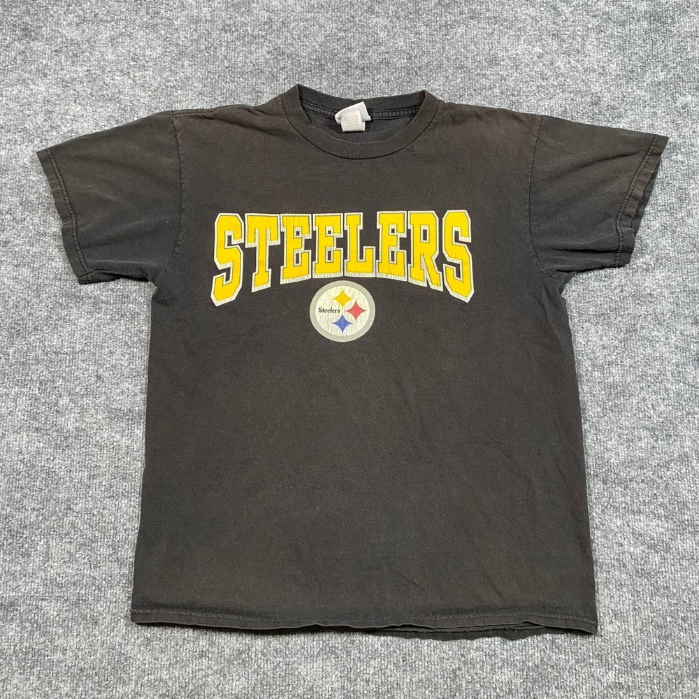 NFL Pittsburgh Steelers Graphic T-Shirt Mens Medium Faded Black Vintage Style